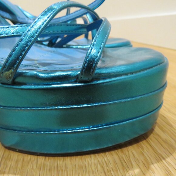 AZALEA WANG Eyes On Me Chunky Platform Sandals in Metallic Blue Y2K Disco Rave 6 - Picture 10 of 14